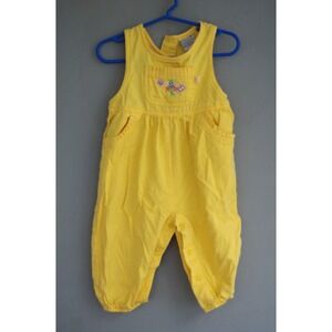 Vintage McKids Girls Yellow Overalls Floral Butterfly Embroidery 18mos EUC